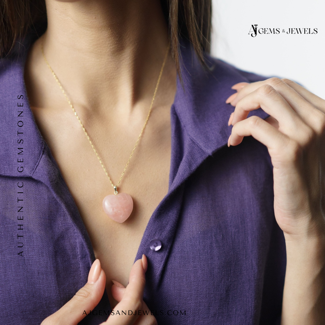 Natural Rose Quartz Heart Pendant