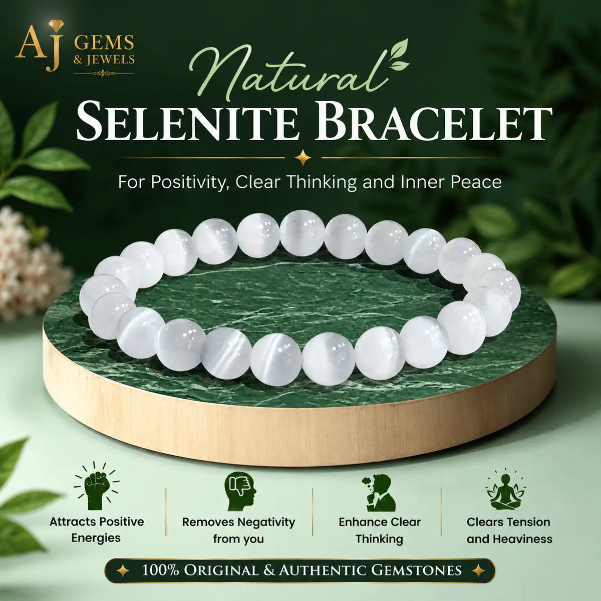 Selenite Cat’s Eye Bracelet – Cleansing, Protection & Inner Peace