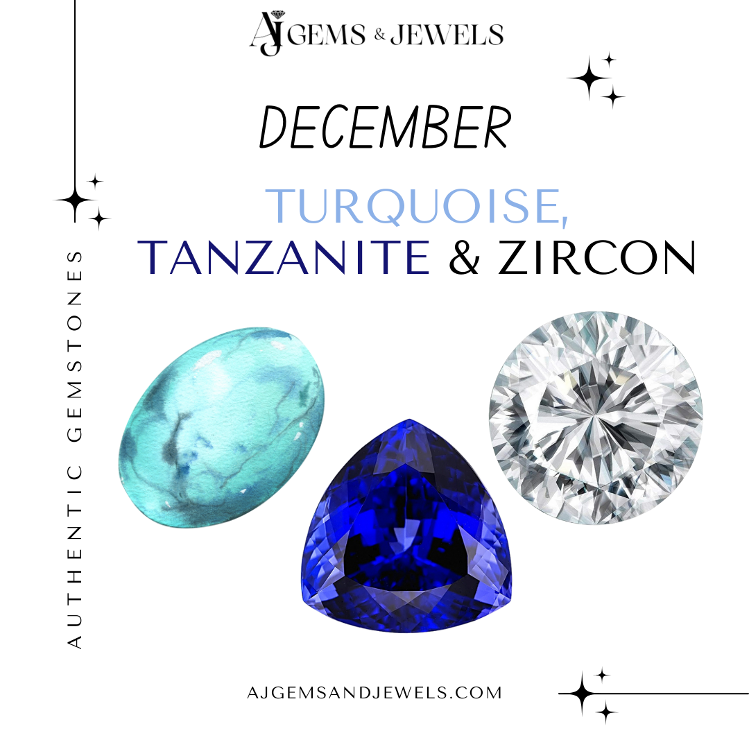 December – Turquoise, Tanzanite & Zircon