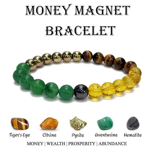 Money Magnet Bracelet – Citrine, Pyrite, Green Aventurine, Hematite & Tiger’s Eye | Wealth, Luck & Abundance