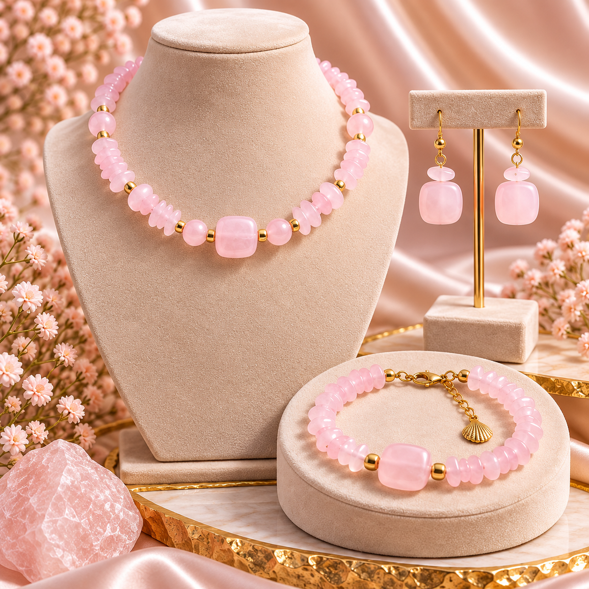Natural Rose Quartz Set