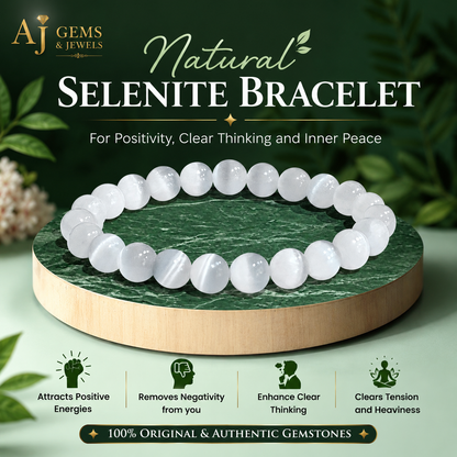 Selenite Cat’s Eye Bracelet – Cleansing, Protection & Inner Peace