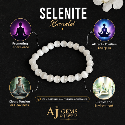 Selenite Cat’s Eye Bracelet – Cleansing, Protection & Inner Peace