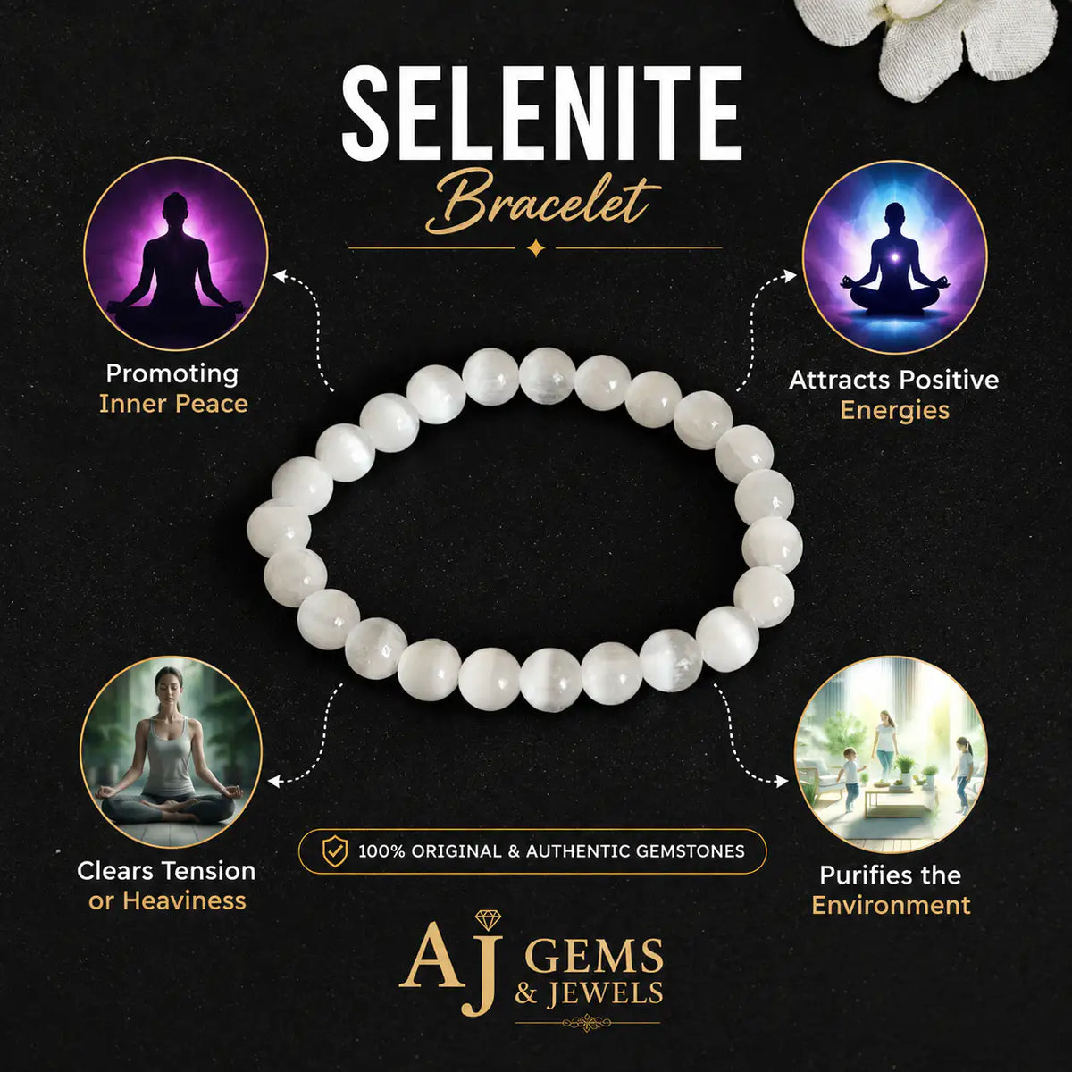 Selenite Cat’s Eye Bracelet – Cleansing, Protection & Inner Peace