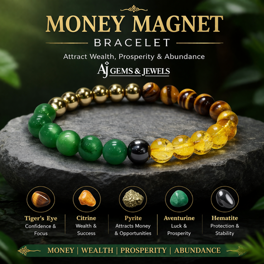 Money Magnet Bracelet – Citrine, Pyrite, Green Aventurine, Hematite & Tiger’s Eye | Wealth, Luck & Abundance